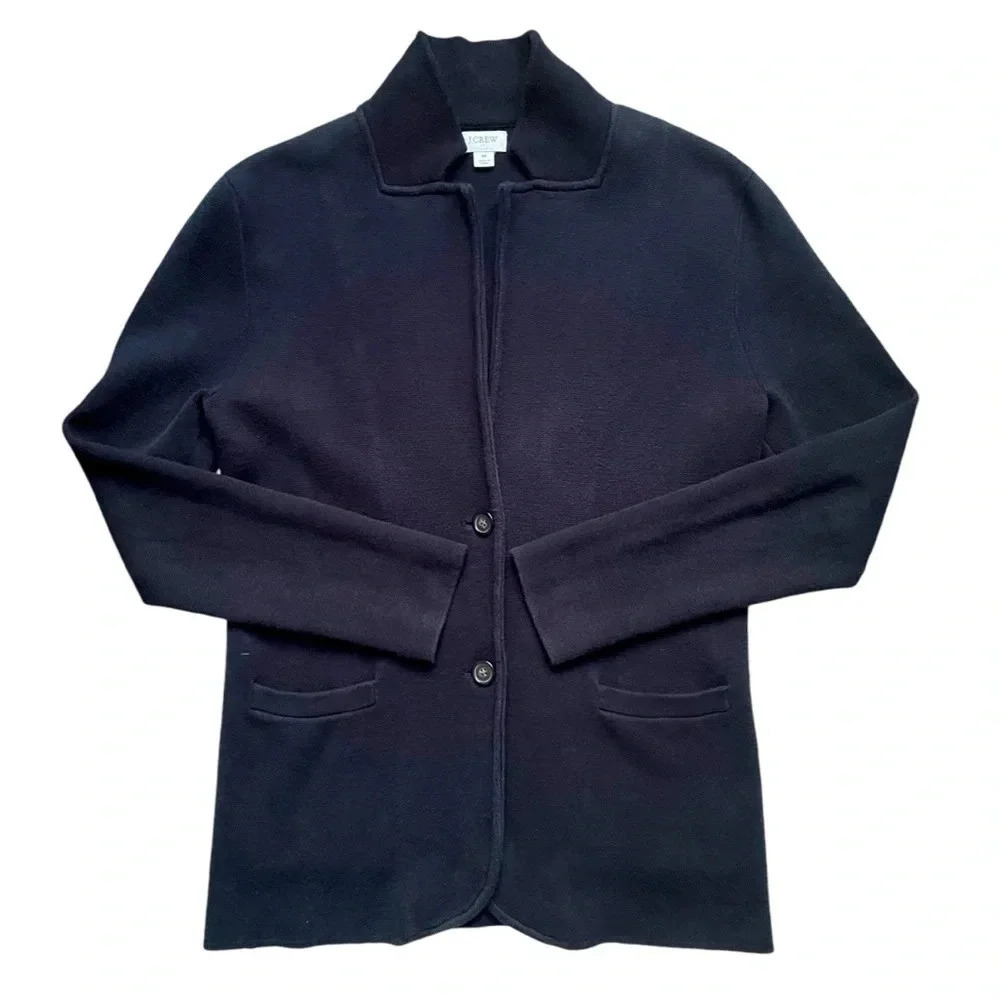 J.Crew Button Front Black Sweater Knit Blazer - Picture 2 of 5